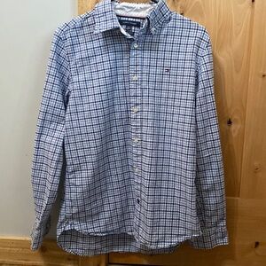 Tommy Hilfiger Blue Plaid Regular Fit Stretch Poplin Shirt
